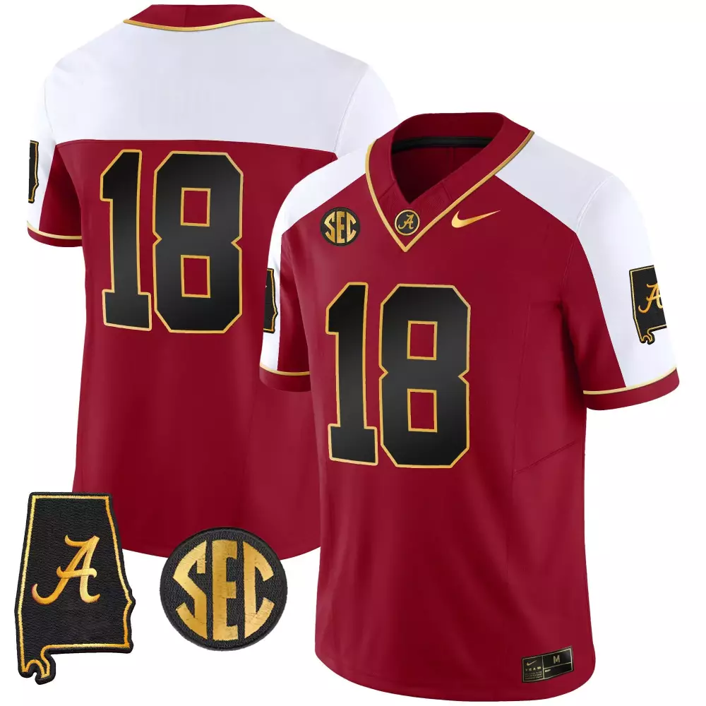 Alabama Crimson Tide 18 Jersey State Outline 'a' Men White Black Gold Alternate Vapor