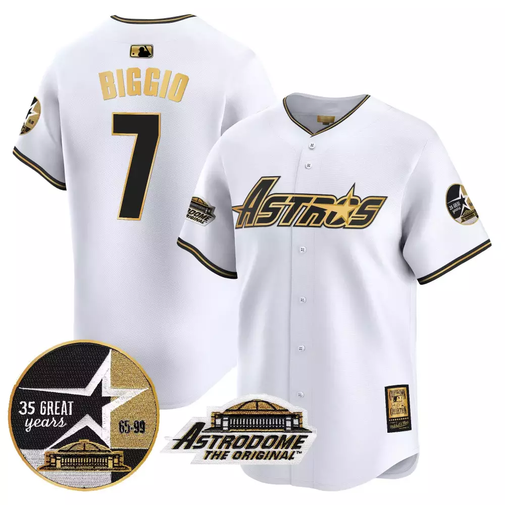 Craig Biggio 7 Astros Jersey White Astrodome 35 Great Years 65-99 Original 1965 Gold