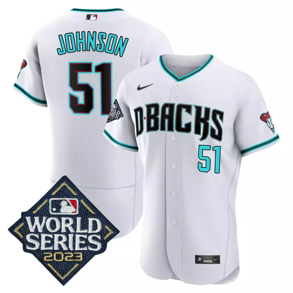 Randy Johnson 51 Diamondbacks Jersey White World Series 2023 Men Black Teal Flex