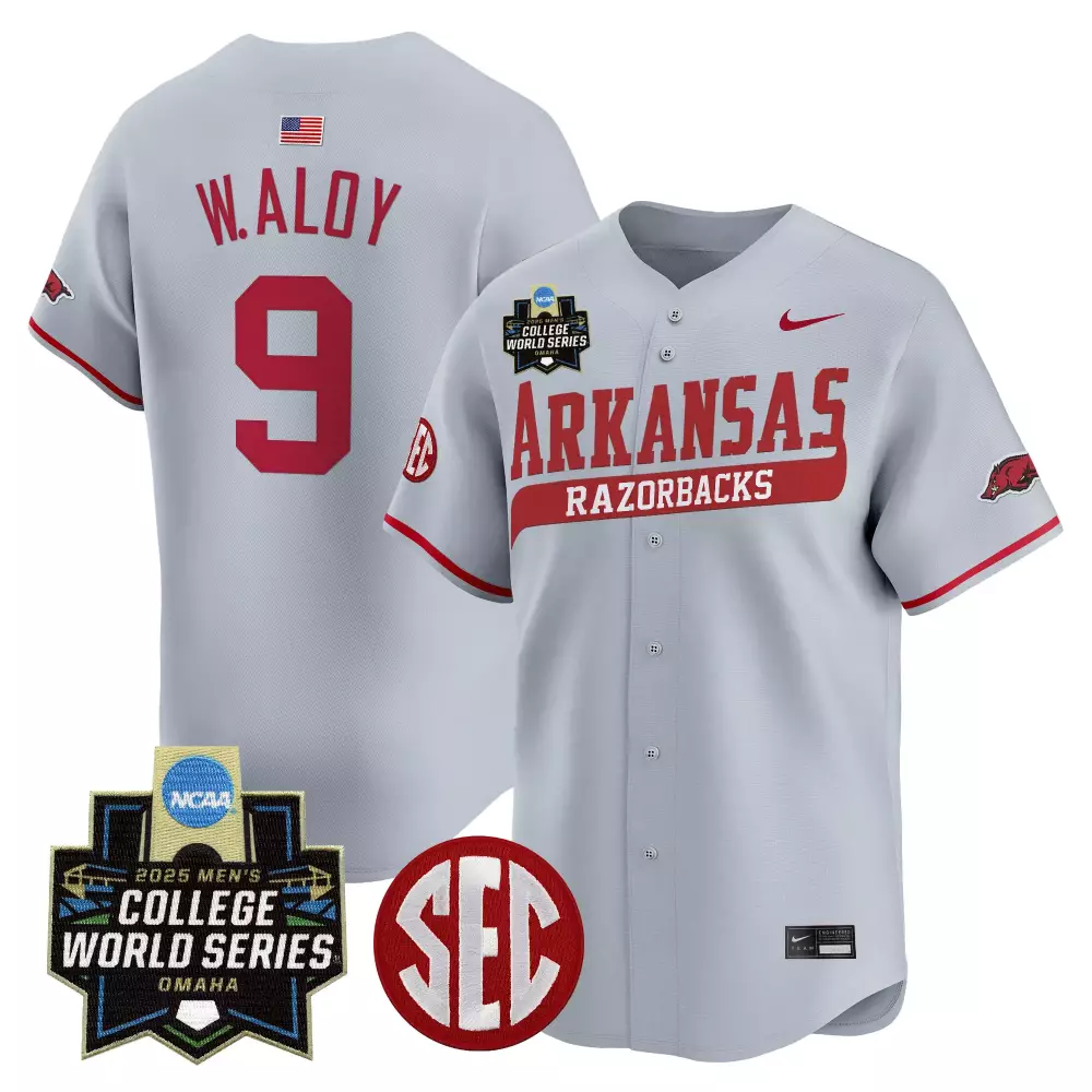 W Aloy 9 Arkansas Razorbacks Jersey Light Gray Men Red Vapor Embroidered
