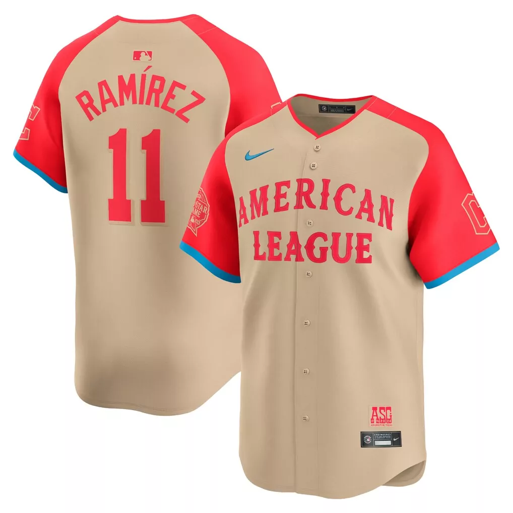 Jose Ramirez 11 American League Jersey Tan All-star Game Men Split Red Blue All Limited