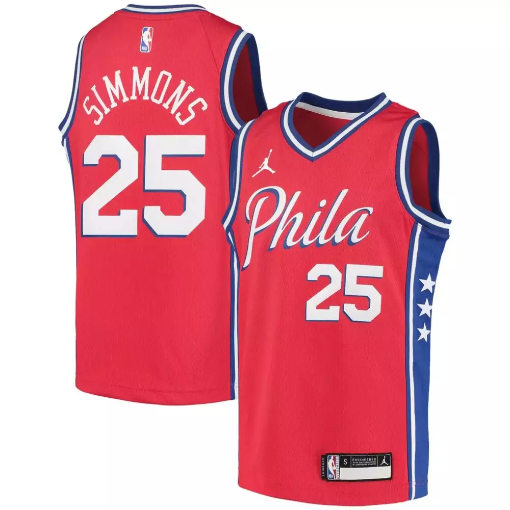 Ben Simmons 25 Philadelphia 76ers Jersey Red Men Blue White Swingman