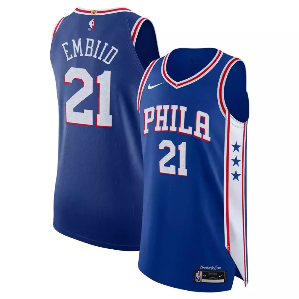 Joel Embiid 21 Philadelphia 76ers Jersey Royal Blue Brotherly Love Men Split Design