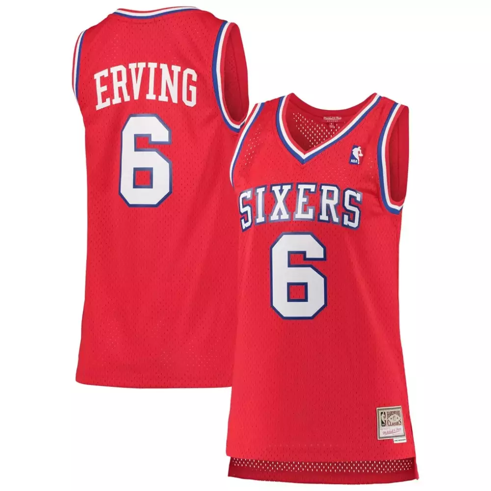 Julius Erving 6 Sixers Jersey Red Men White Blue Hardwood Classics Swingman