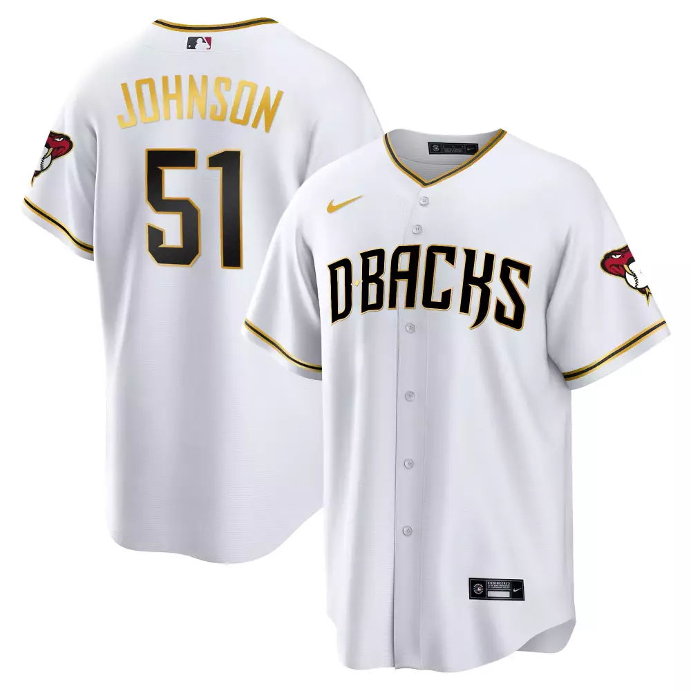Randy Johnson 51 Diamondbacks Jersey White Men Black Gold Stitched