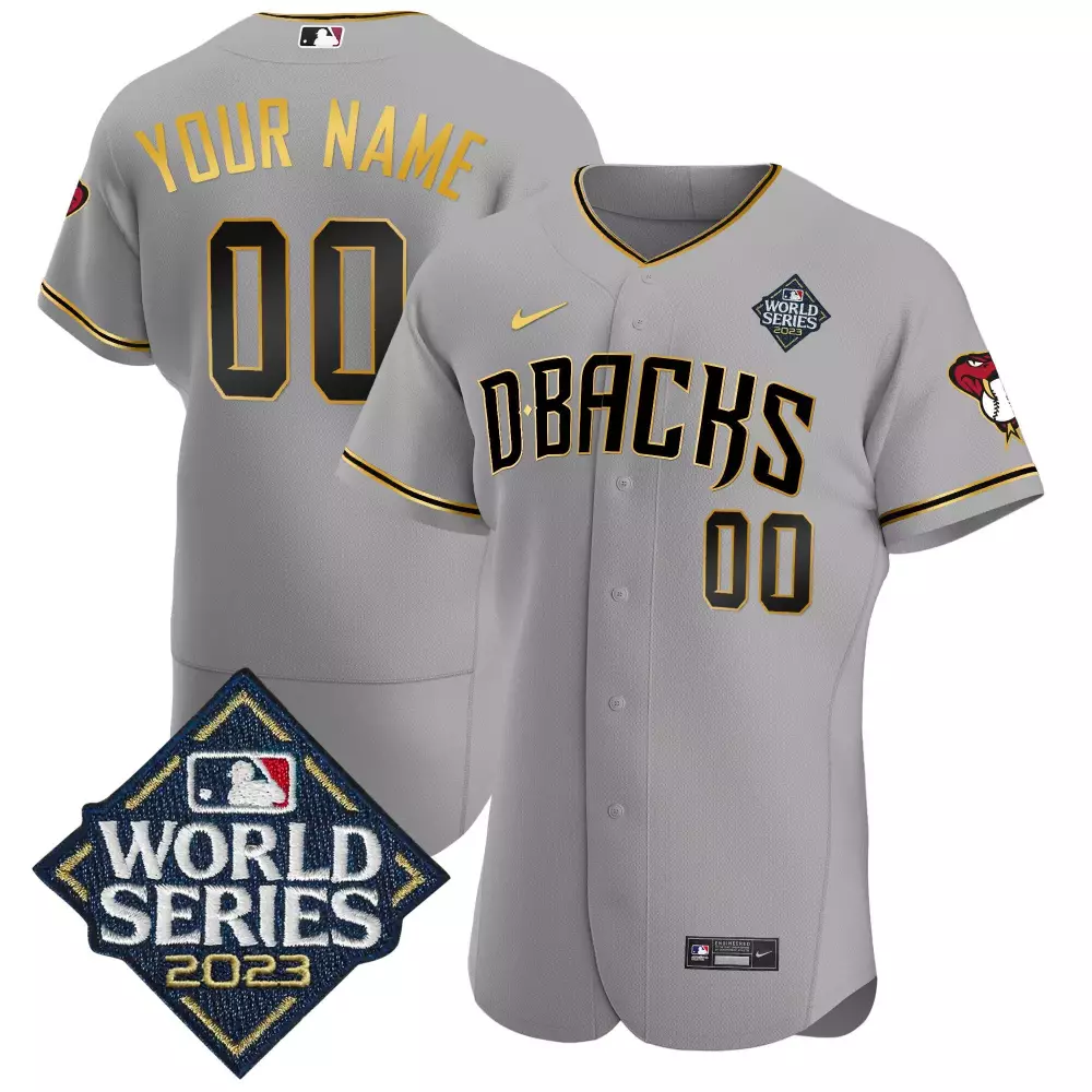 Custom Arizona Diamondbacks Jersey Gray World Series 2023 Men Black Gold Flex Base