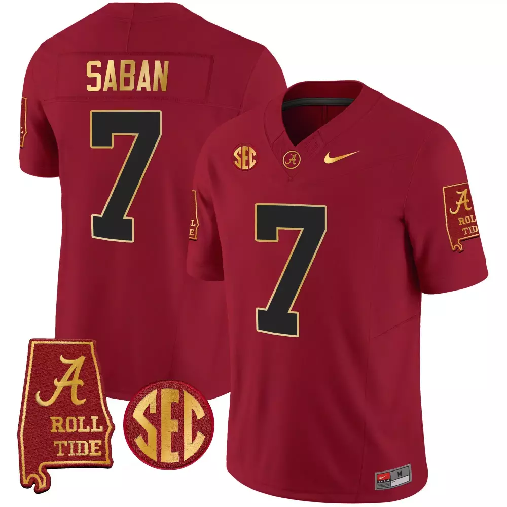 Nick Saban 7 Alabama Jersey Crimson 'a' Roll Tide Men Black Gold Vapor All Stitched