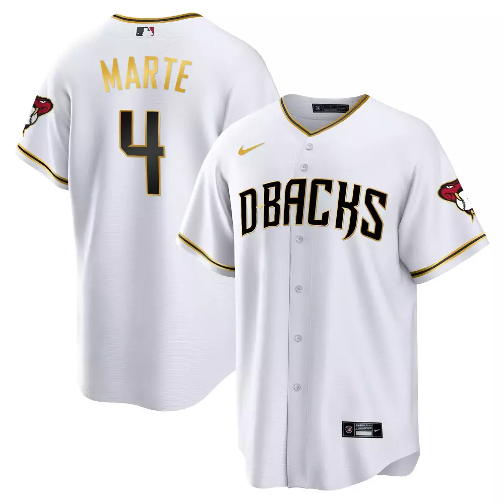 Ketel Marte 4 Jersey White Arizona Diamondbacks Men Black Gold Cool Base All Stitched