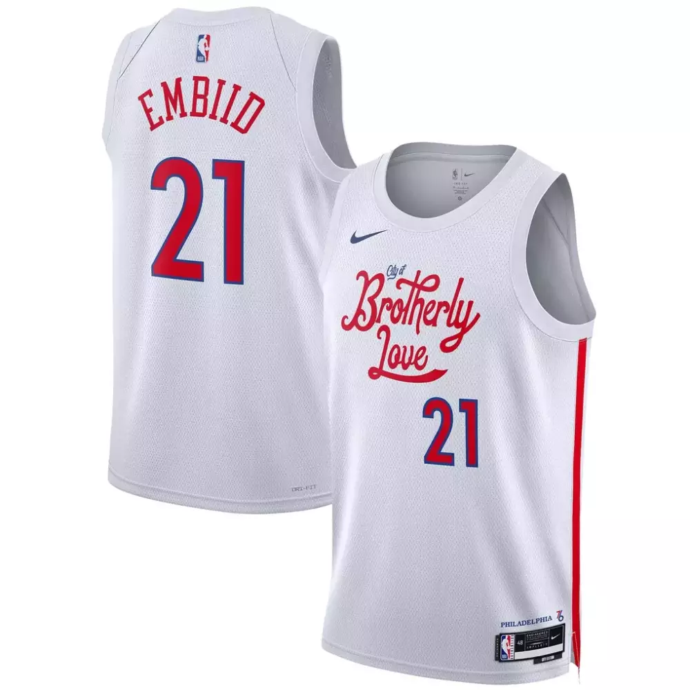 Joel Embiid 21 Philadelphia 76ers Jersey White City Of Brotherly Love Men Alternate