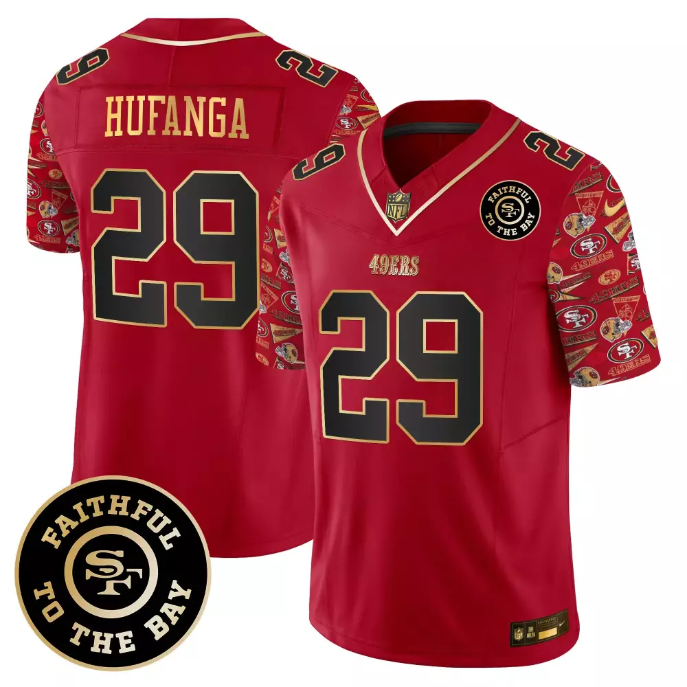 Talanoa Hufanga 29 49ERS Jersey Red Faithful To Bay Men Apparel Black Gold Limited