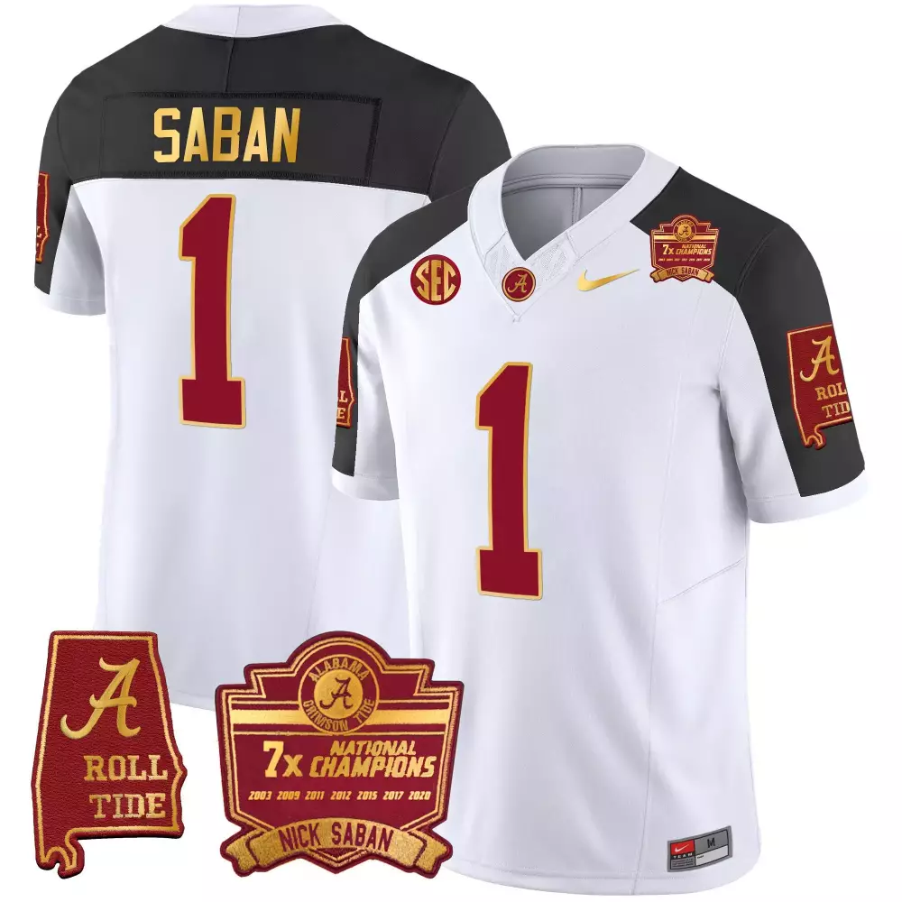 Nick Saban 1 Alabama Crimson Tide Jersey White 7x National Championship 'a' Men Black