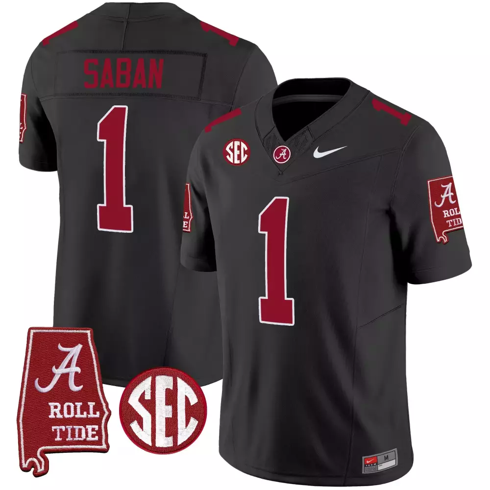 Nick Saban 1 Alabama Crimson Tide Jersey Black Men Vapor Limited All Stitched