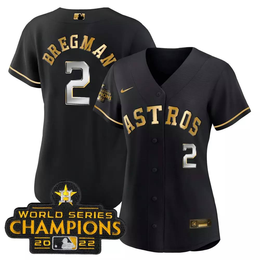 Alex Bregman 2 Astros Jersey Black World Series Champions 2022 Men Gold Silver Stitched