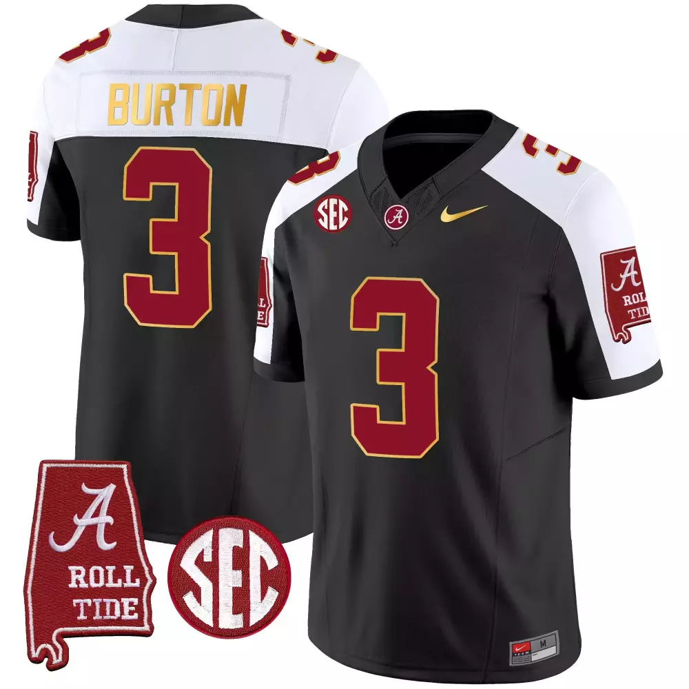 Jermaine Burton 3 Jersey Black Alabama Crimson Tide Roll Men White Gold Alternate