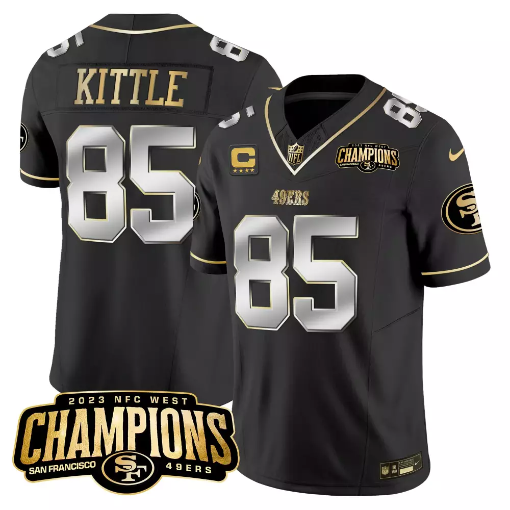 George Kittle 85 Jersey Black San Francisco 49ers 2023 NFC West Champions Men Gold