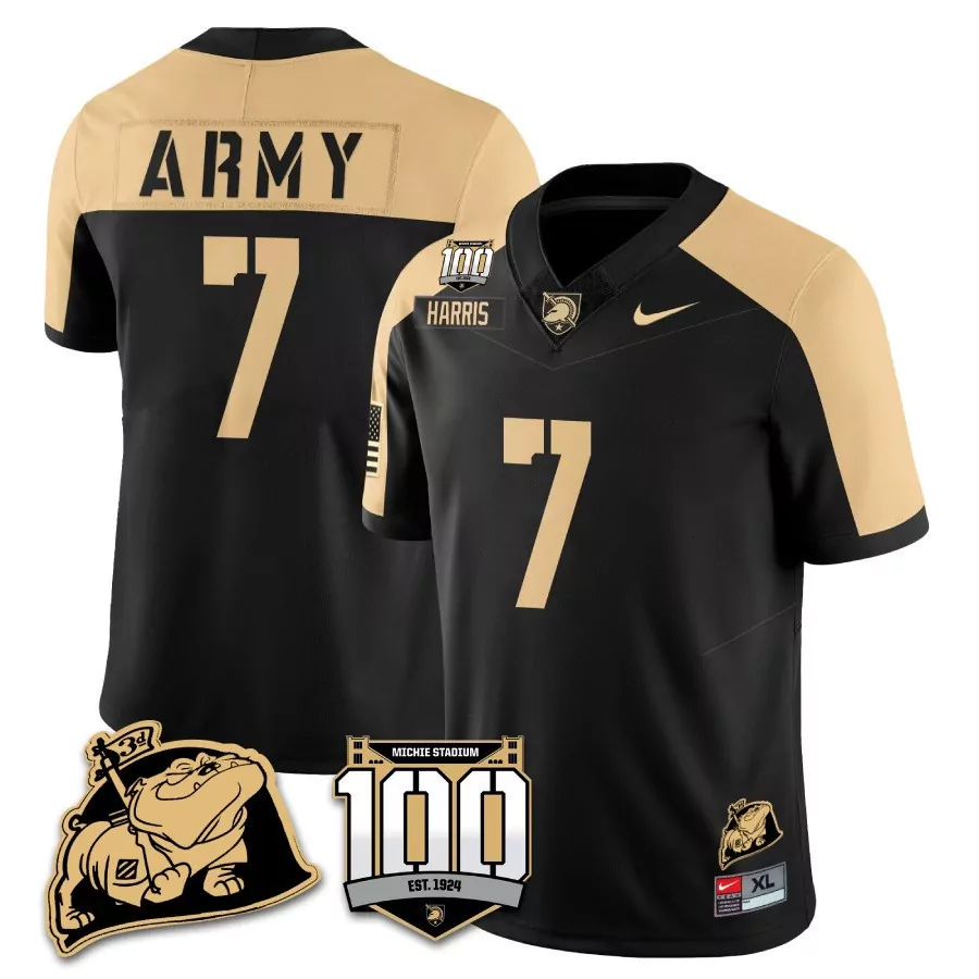Jordan Harris 7 Army Jersey Black 100th Anniversary Michie Stadium Men Gold Alternate