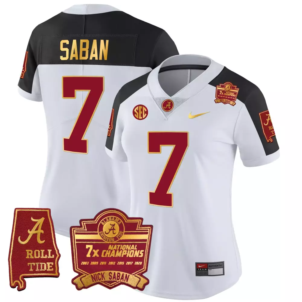 Nick Saban 7 Alabama Crimson Tide Jersey White 7x National Champions 2020 Men Red