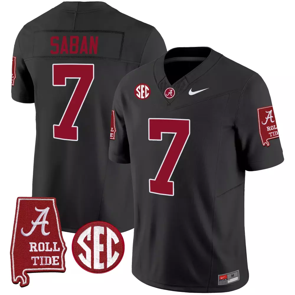 Nick Saban 7 Alabama Crimson Tide Jersey Black Roll Men Vapor Limited All Stitched