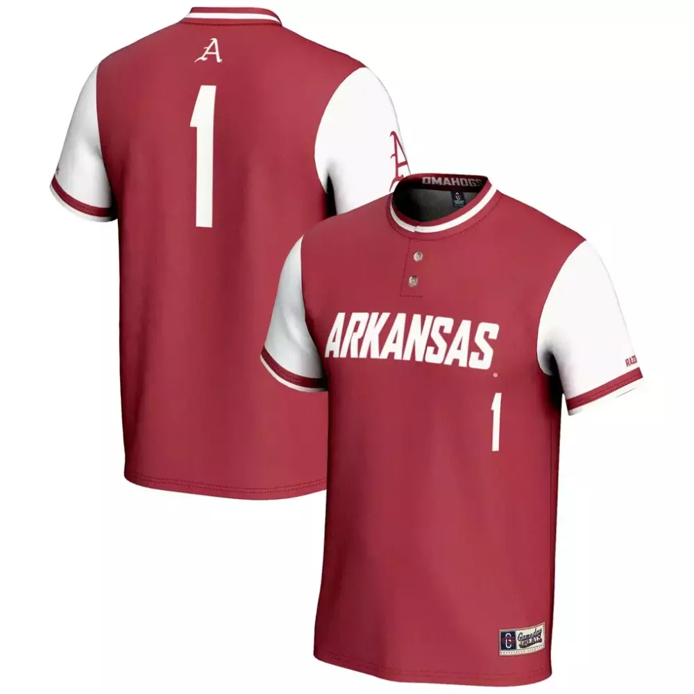 Custom Arkansas 1 Jersey Maroon Button-up White Gameday Unisex
