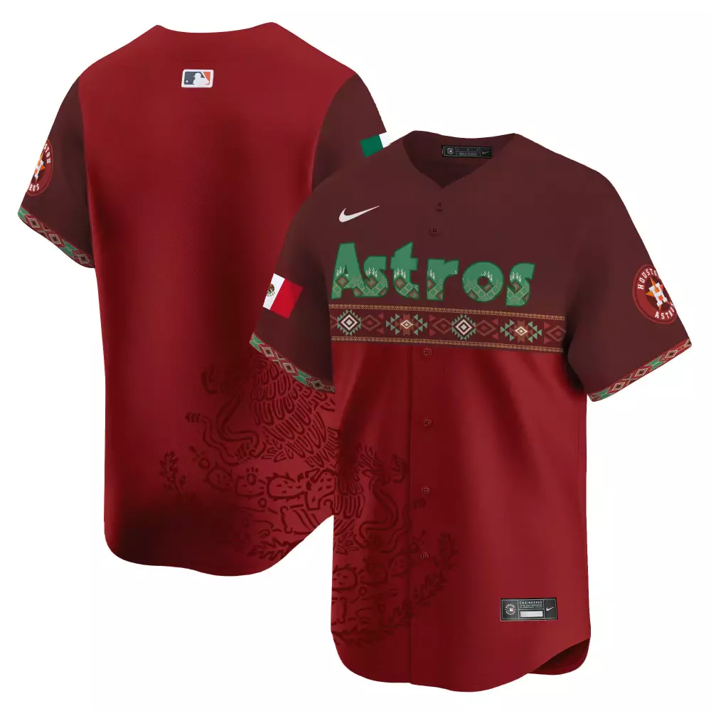 Custom Astros Jersey Maroon Mexican Heritage Mexico Flag Men Design Green White Red