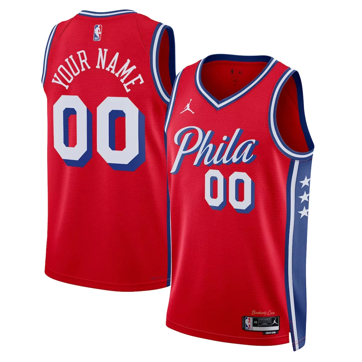 Custom Philadelphia 76ers Jersey Red Brotherly Love Men Blue White Unisex