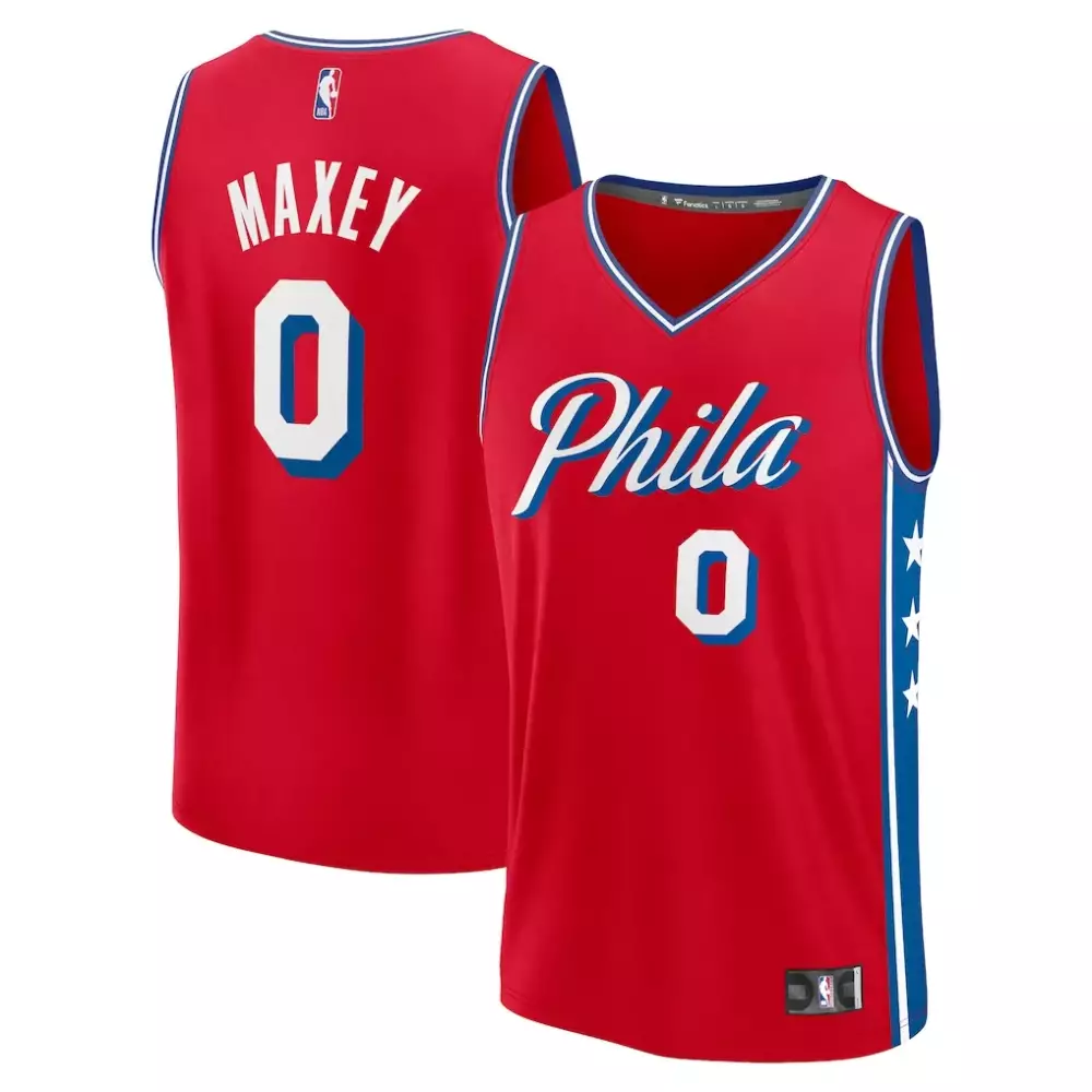 Tyrese Maxey Philadelphia 76ers Jersey Red Men Blue White Replica