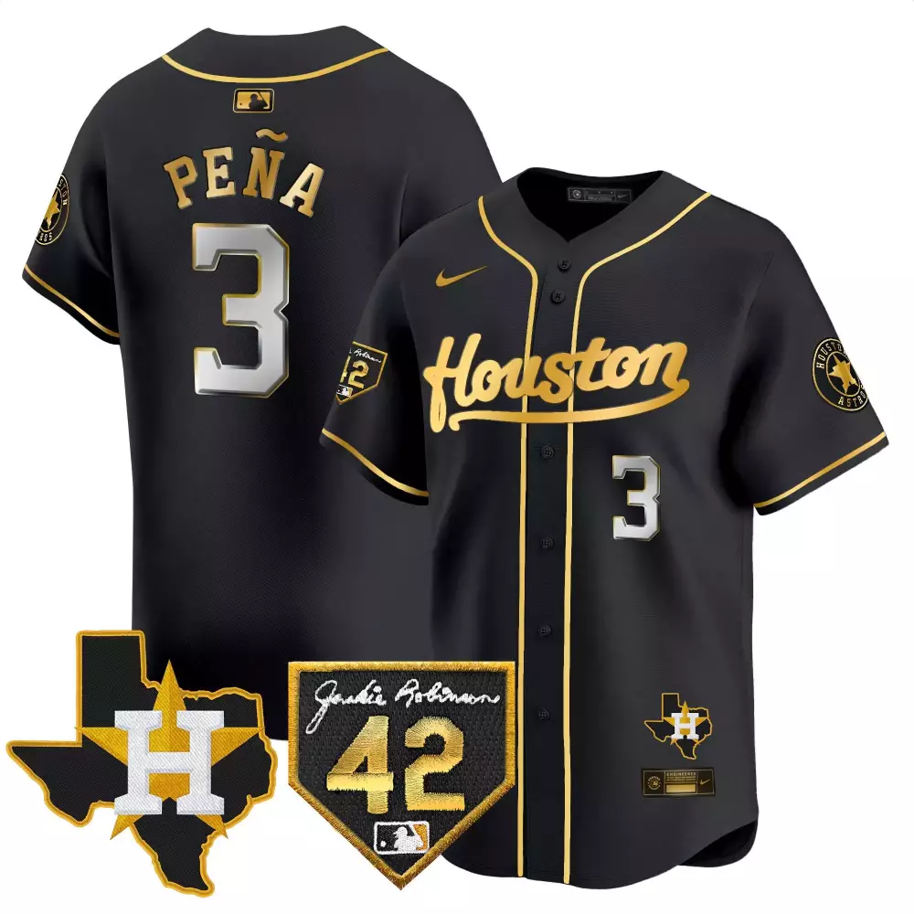 Peña 3 Houston Astros Jersey Black Jackie Robinson Day Tx State 42 Men Gold Silver