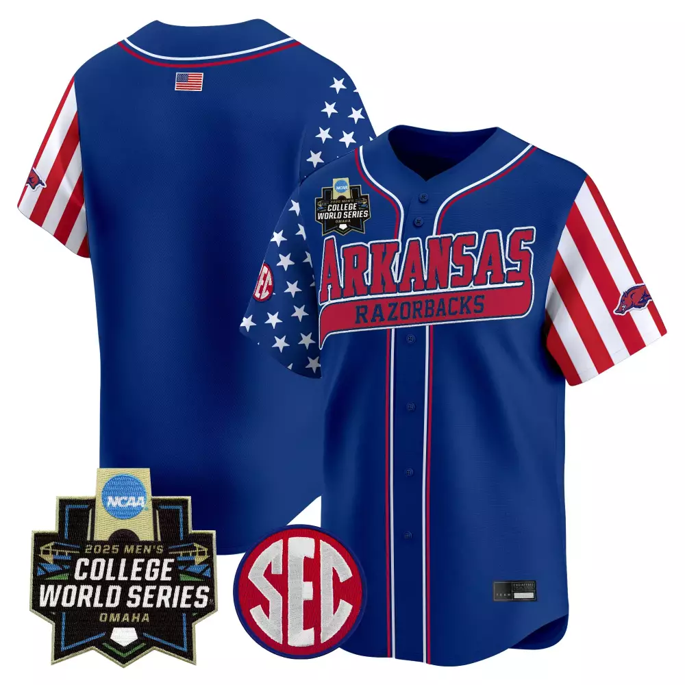 Arkansas College Jersey Blue World Series 2025 Men Split Design Red White Vapor Stitched