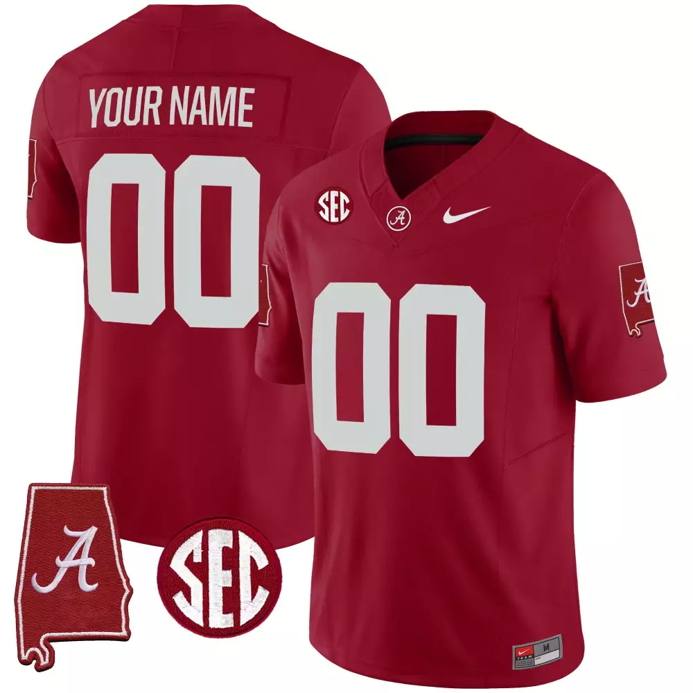 Custom Alabama Crimson Tide Jersey Red Ncaa State Outline 2023 Men White Vapor Limited