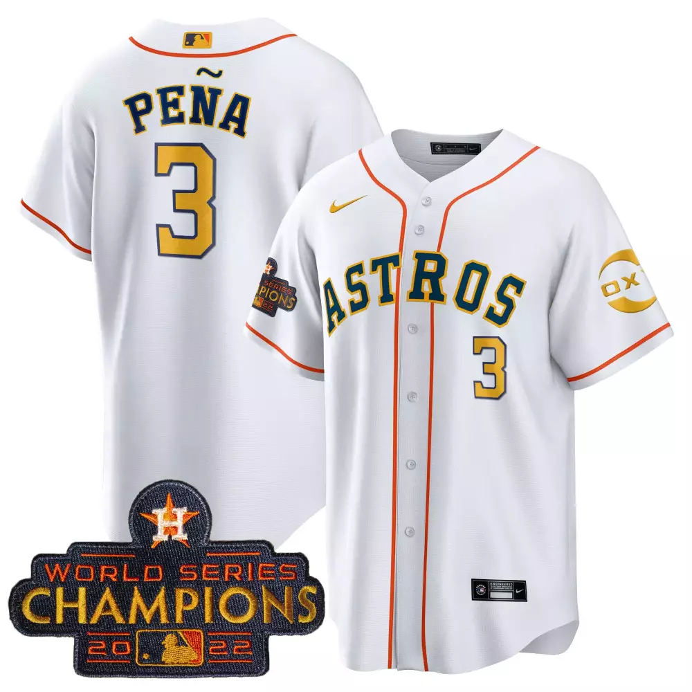 Jeremy Pena 3 Astros Jersey White World Series Champions 2022 Men Orange Navy All
