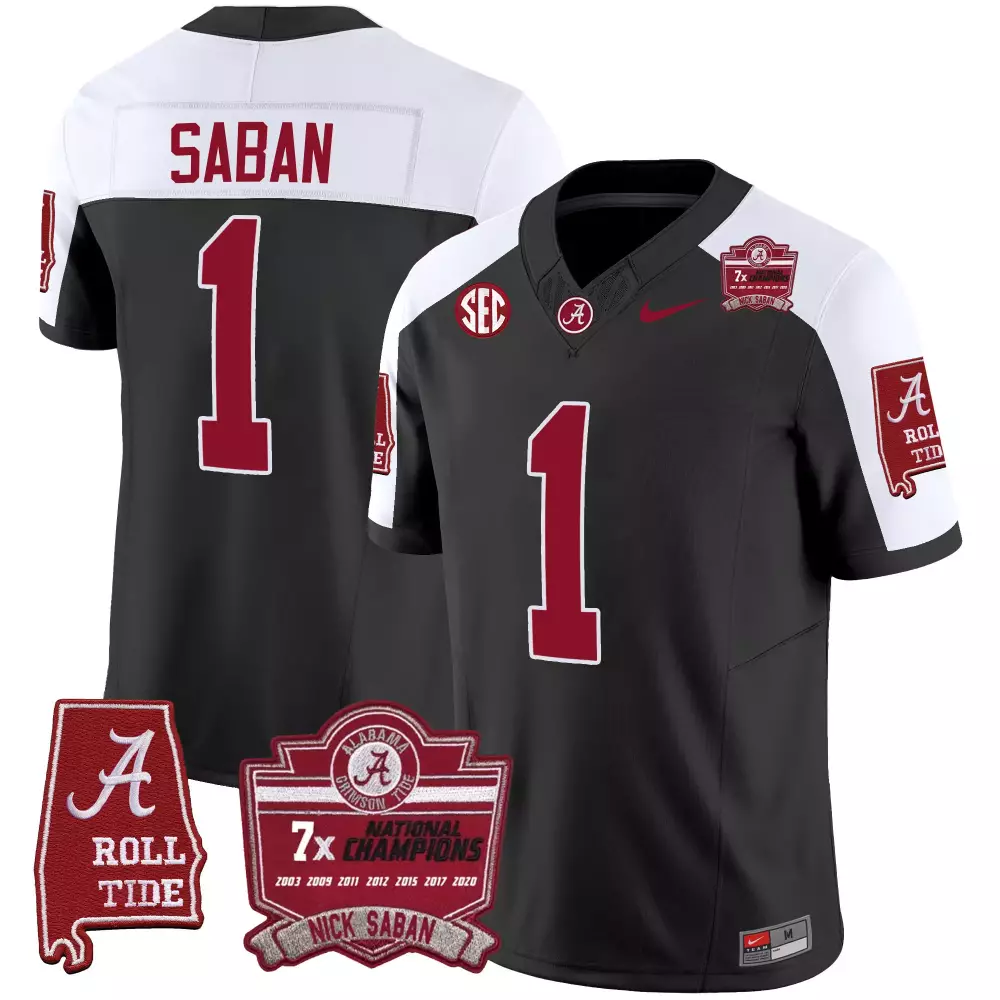 Nick Saban 1 Alabama Crimson Tide Jersey Charcoal Roll Men White Alternate Vapor