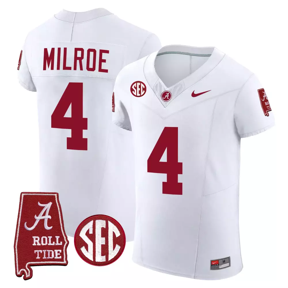 Jalen Milroe 4 Alabama Jersey White SEC Championship Roll Tide Men Crimson Vapor