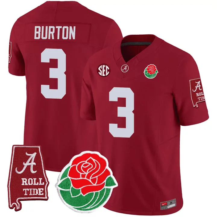 Jermaine Burton 3 Jersey Crimson Alabama Tide Rose Bowl Roll Men White All Stitched