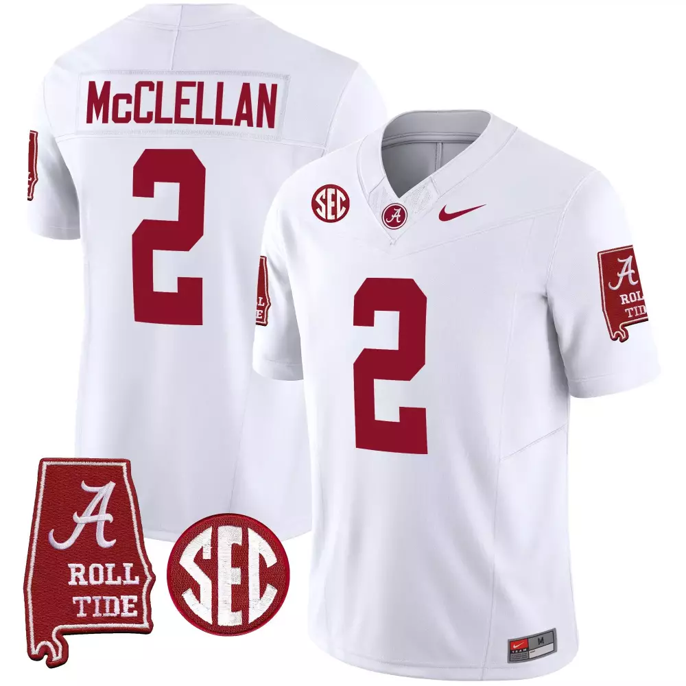 Jase Mcclellan 2 Alabama Jersey White Men Crimson Vapor Limited v3 All Stitched