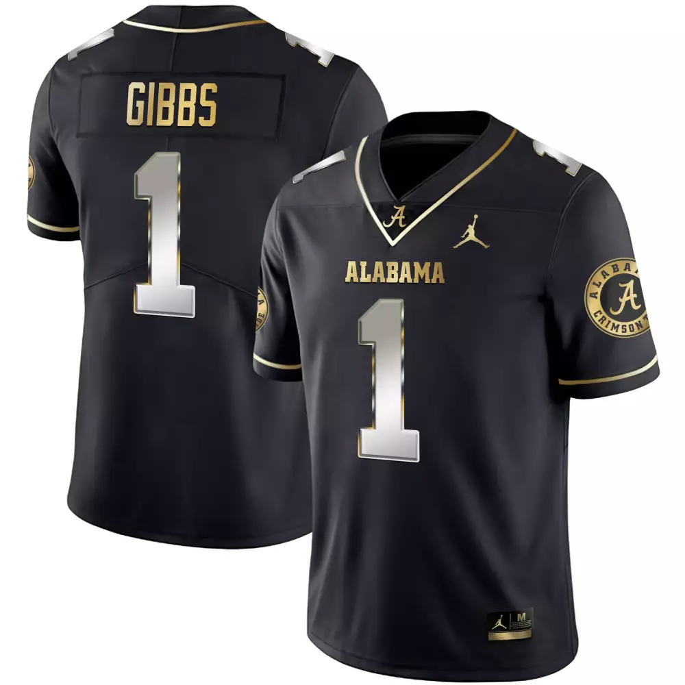 Gibbs 1 Alabama Crimson Tide Jersey Black Jordan Brand Men Gold Silver All Stitched