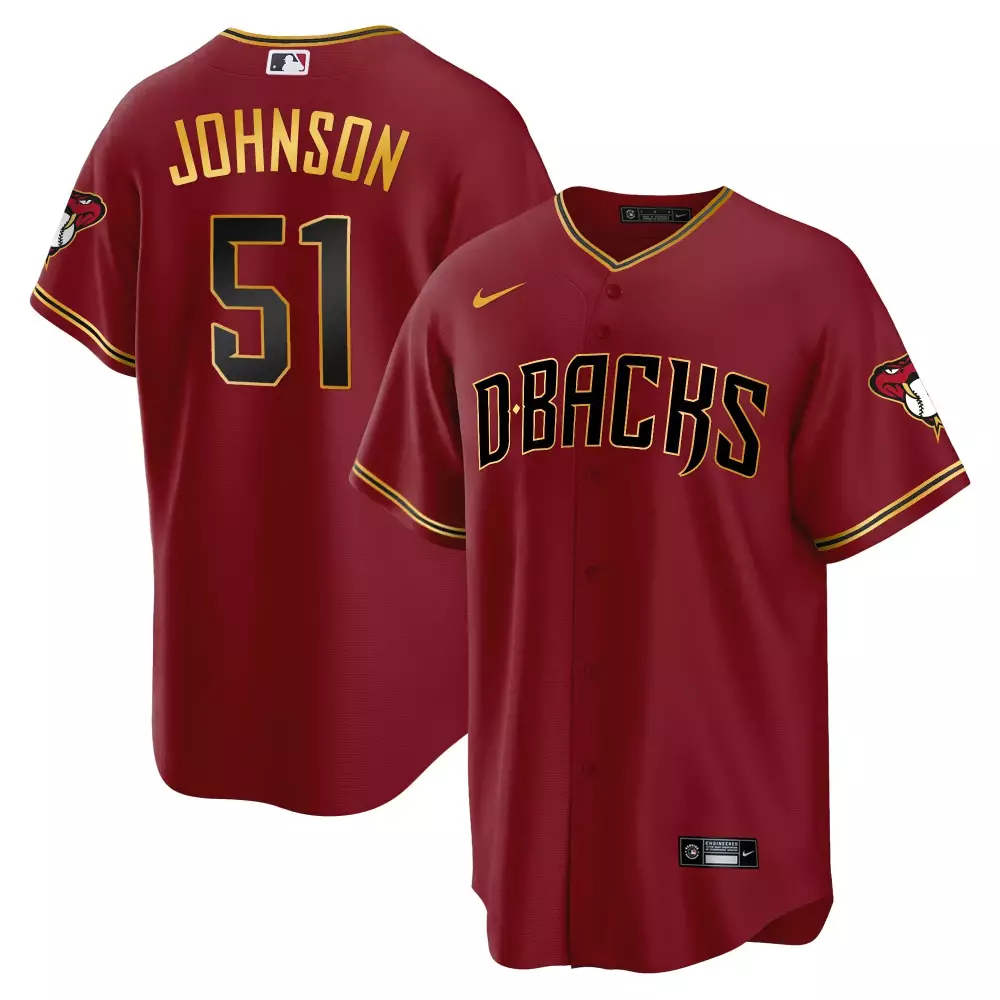 Randy Johnson 51 Jersey Maroon Arizona Diamondbacks Authentic Men Black Gold All
