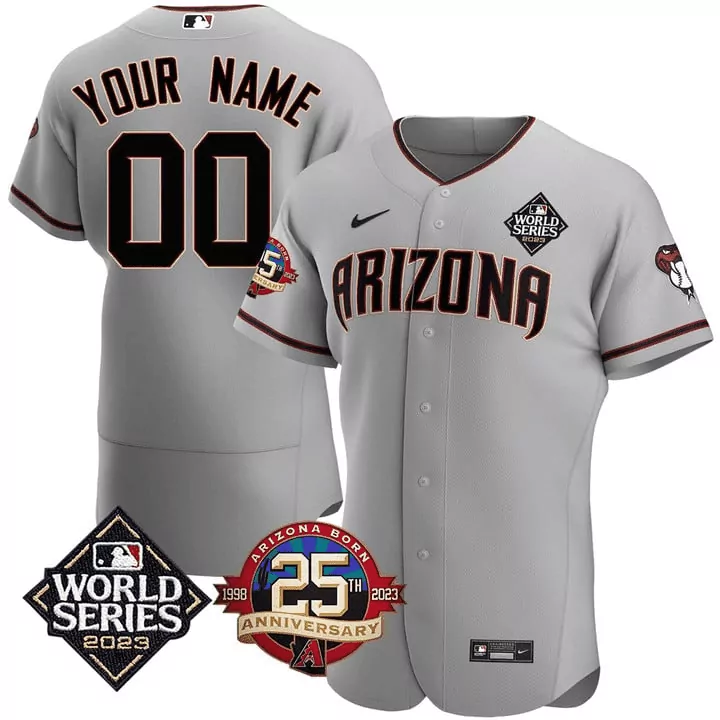 Custom Arizona Diamondbacks Jersey Gray World Series 2023 Men Black Maroon Anniversary