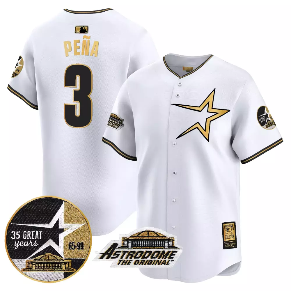 Jeremy Pena 3 Astros Jersey White Astrodome 35 Great Years 65-99 Original Men Gold