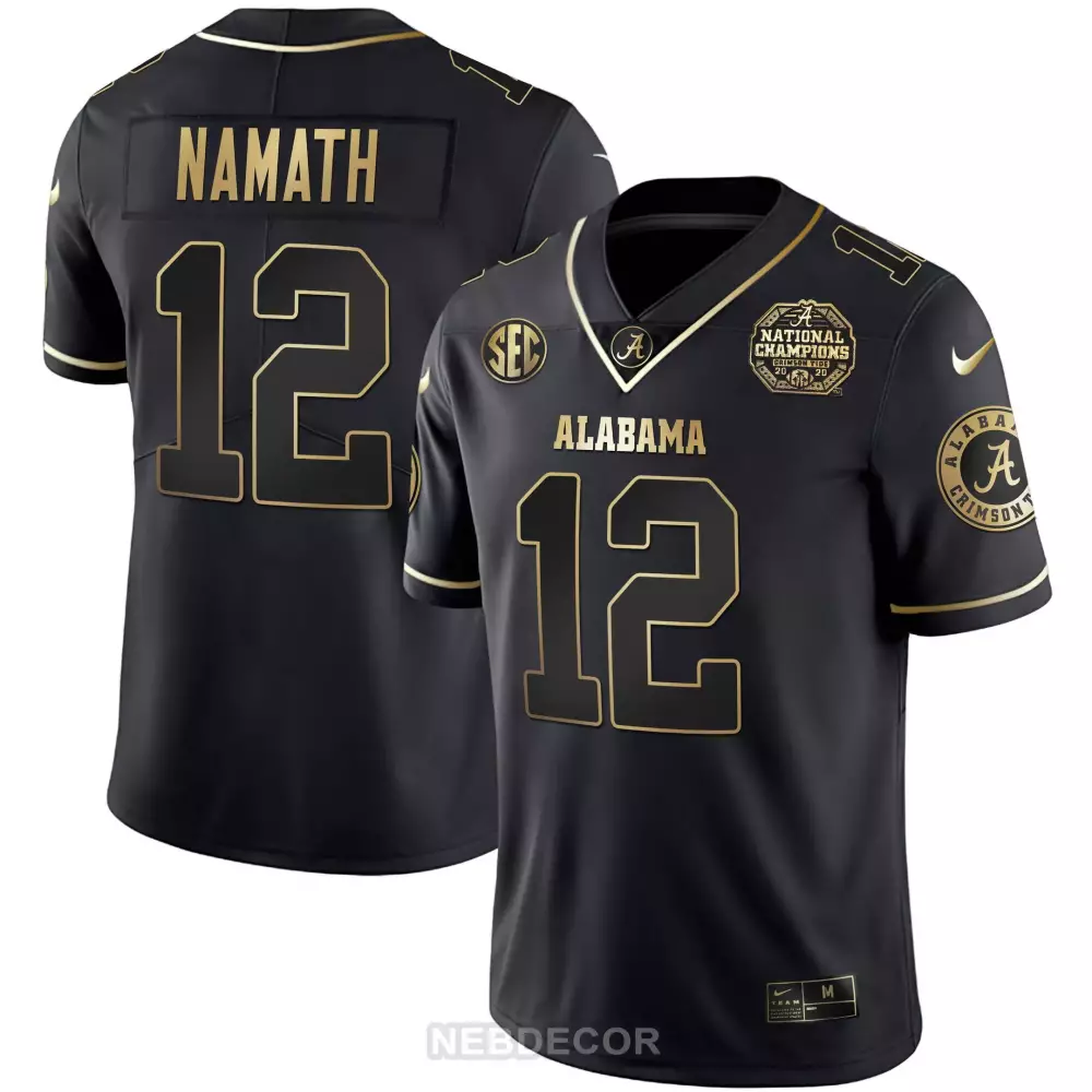 Joe Namath 12 Jersey Black National Championship Alabama Crimson Tide Champions 2020