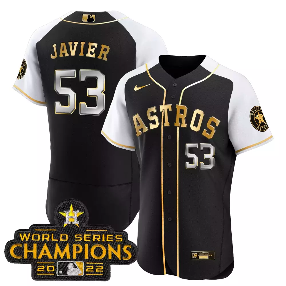 Cristian Javier 53 Astros Jersey Black World Series Champions 2022 Men White Gold