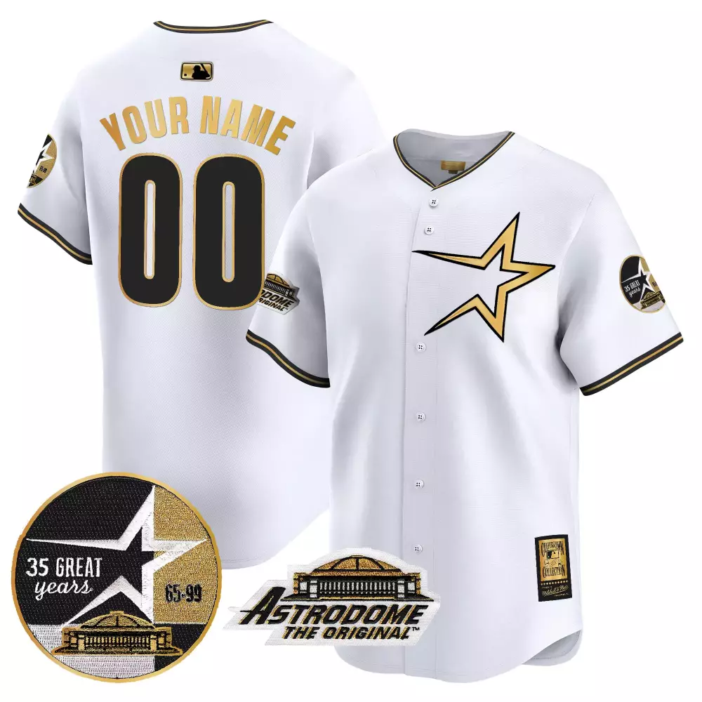 Custom Houston Astros Jersey White Astrodome 35 Great Years 65-99 Original Men Gold