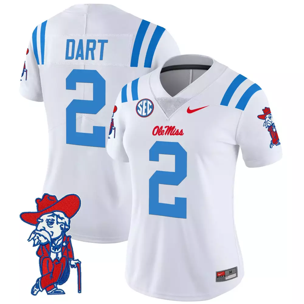 Dart Rebels 2 Ole Miss Jersey White Mascot Women Blue Red Vapor Limited Embroidered