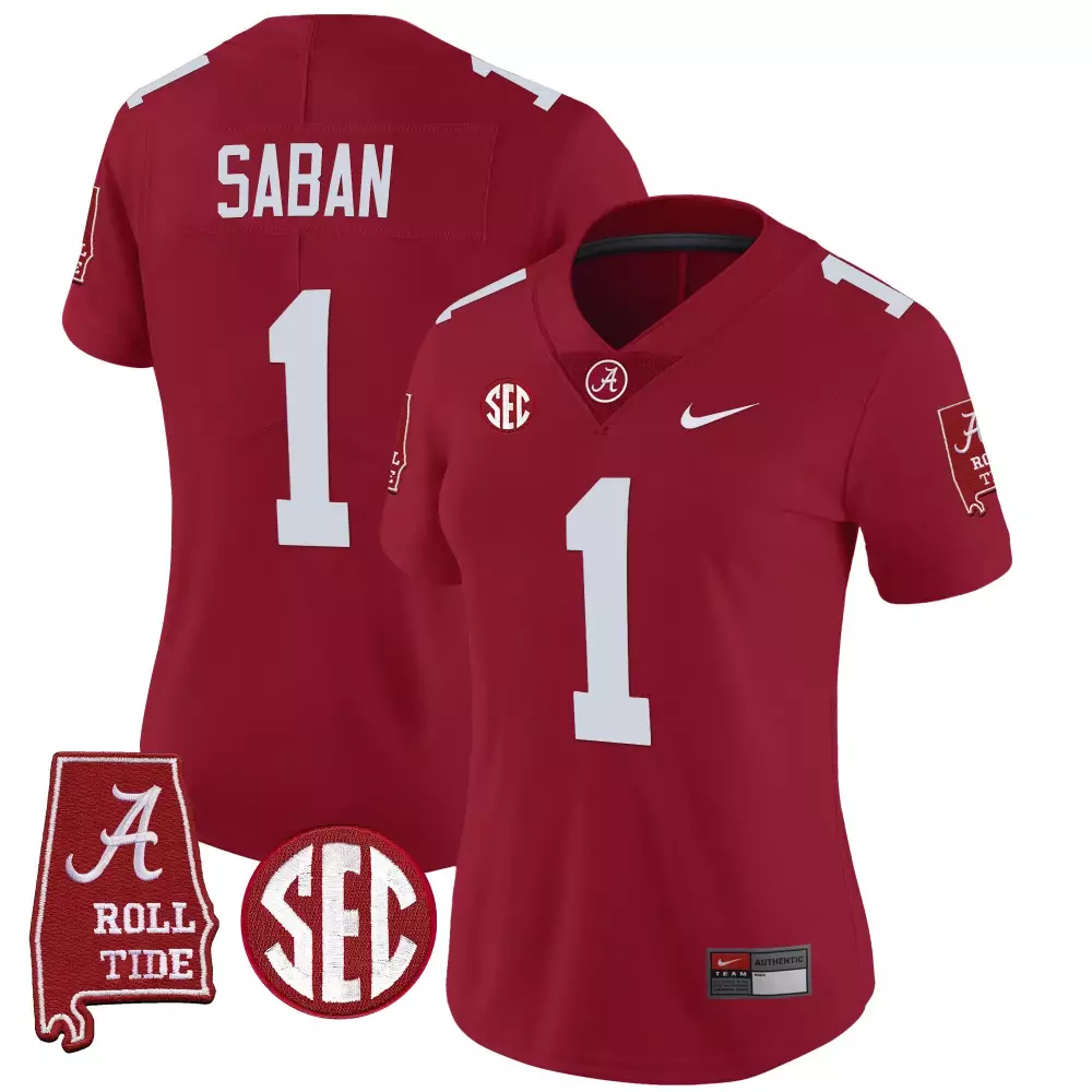Nick Saban 1 Alabama Crimson Tide Jersey Women White Vapor Limited v3 All Stitched