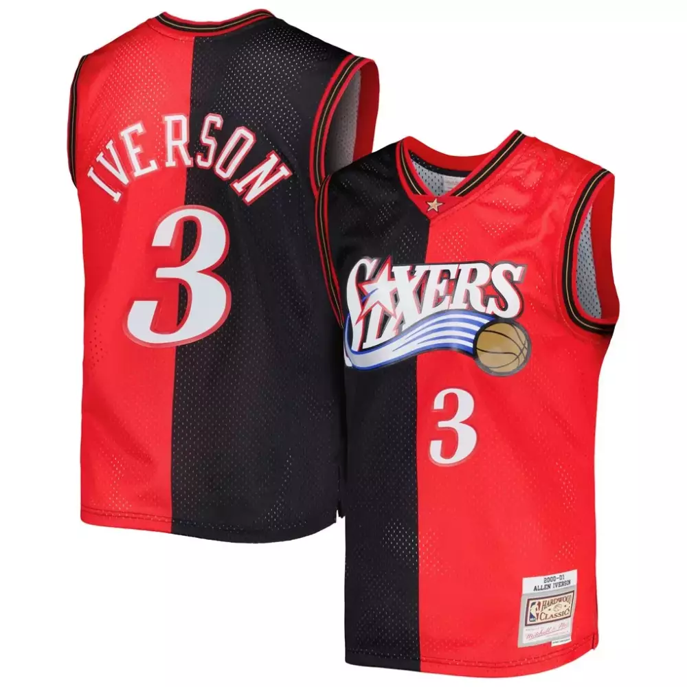 Allen Iverson 3 76ers Jersey Red 2000-01 Hardwood Classics Men Split Design Black