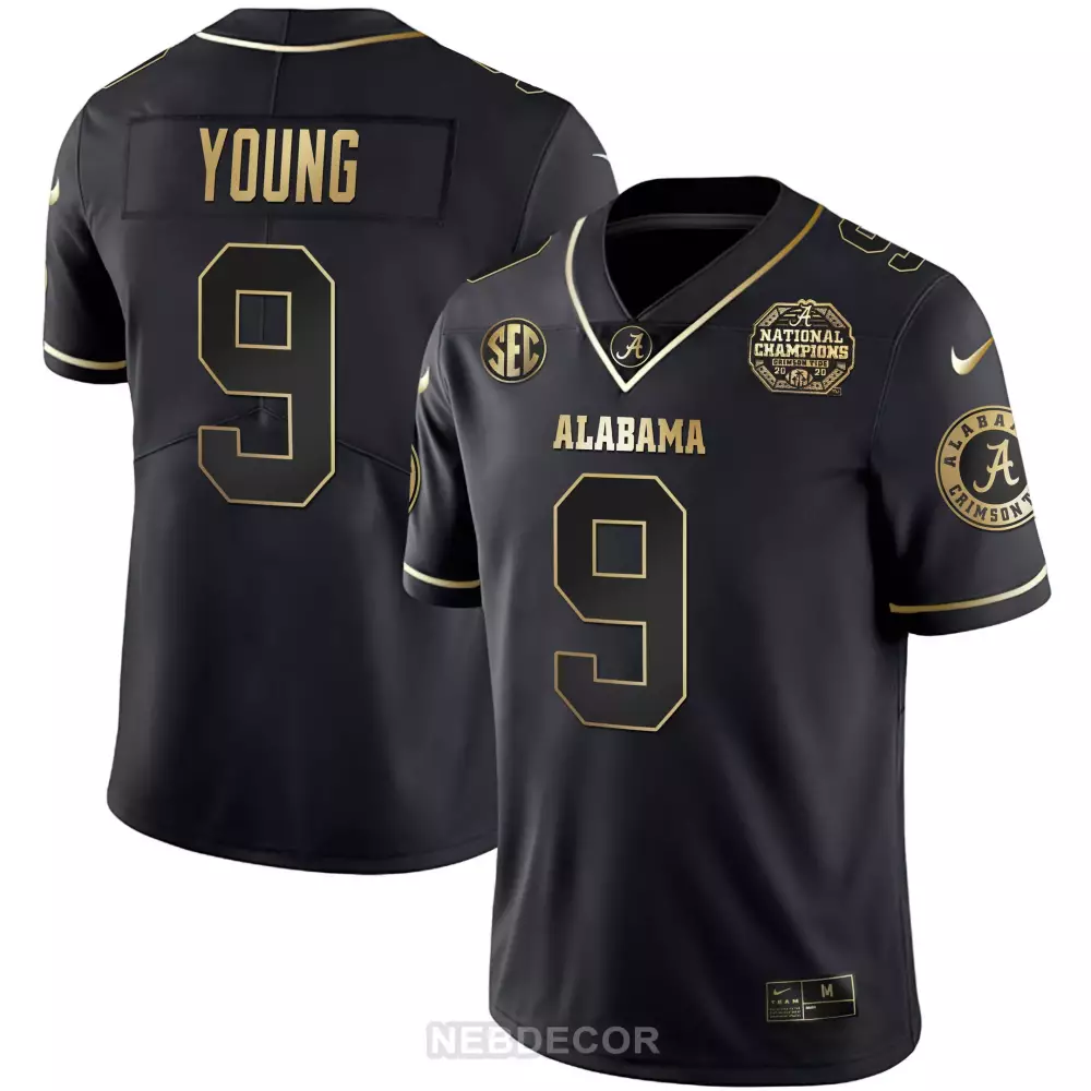 Young 9 Alabama Jersey Black National Championship Champions 2020 Men Gold All Stitched