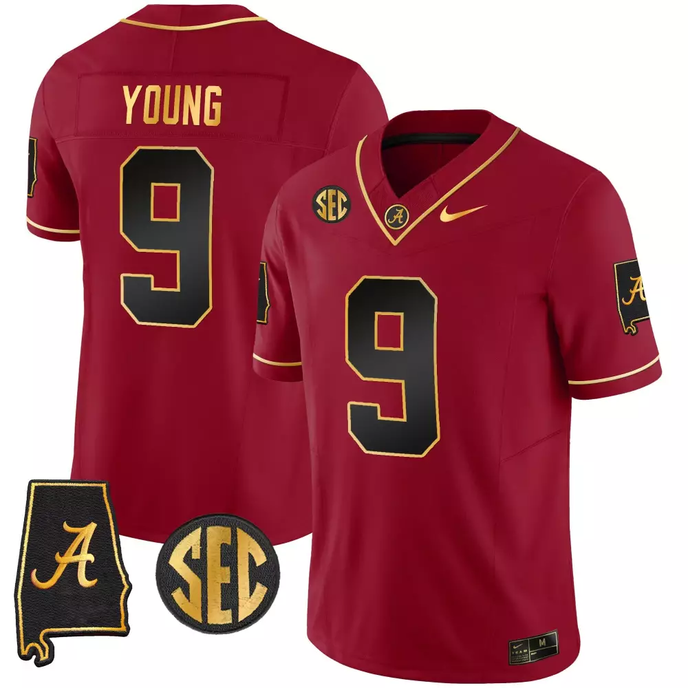 Bryce Young 9 Jersey Crimson SEC Championship Alabama Tide State Outline Men Black
