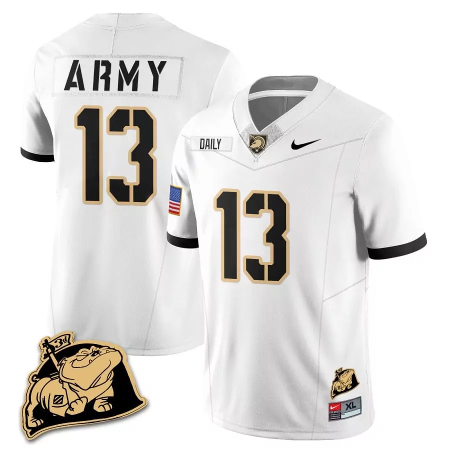 Bryson Daily 13 Jersey White Army Black Knights Football Us Flag Men Gold All Stitched