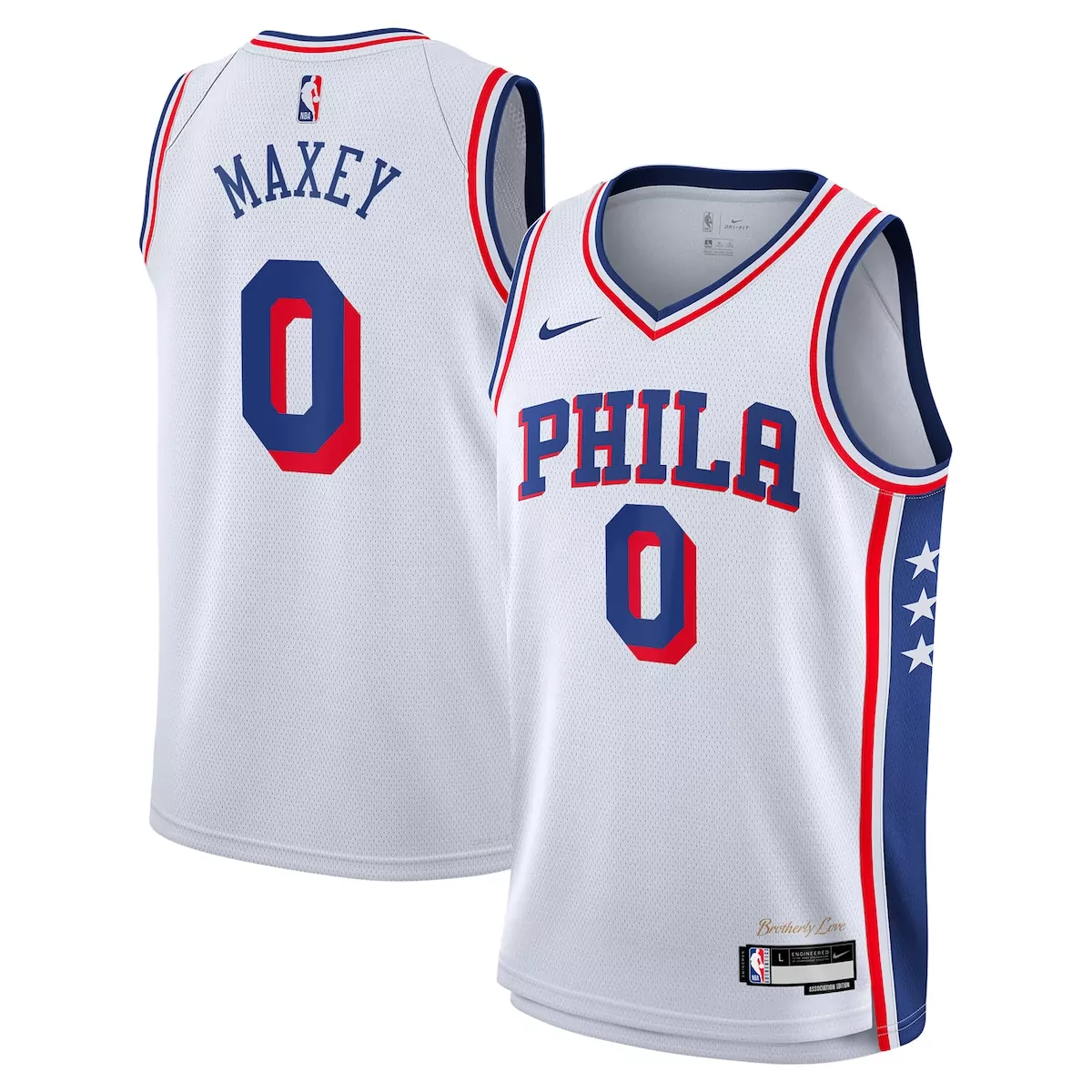 Tyrese Maxey Philadelphia 76ers Jersey White Association Edition Brotherly Love Dri-fit
