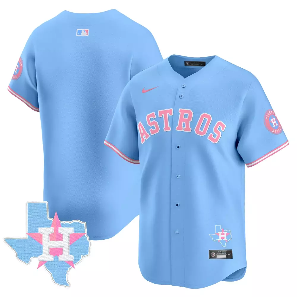 Houston Astros Jersey Light Blue Texas Men Alternate Pink White All Stitched Vapor