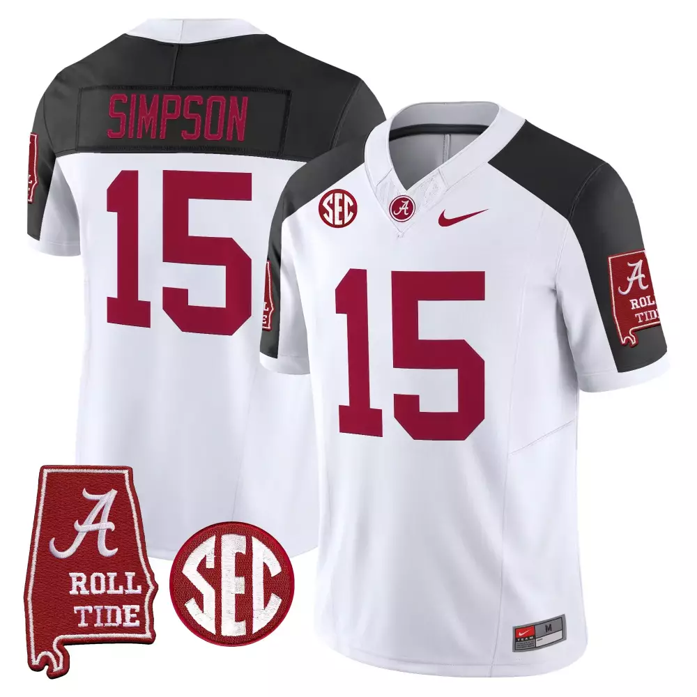 Simpson Patches 15 Jersey White Ncaa Alabama Crimson Tide Roll 2023 Men Black Vapor